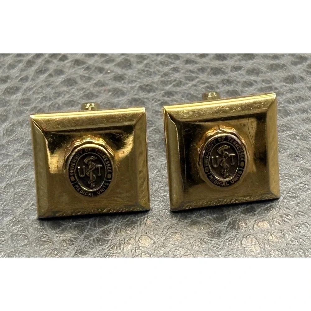 Vintage University of Tennessee Medical Units Snake Gold Tone Square Cufflinks